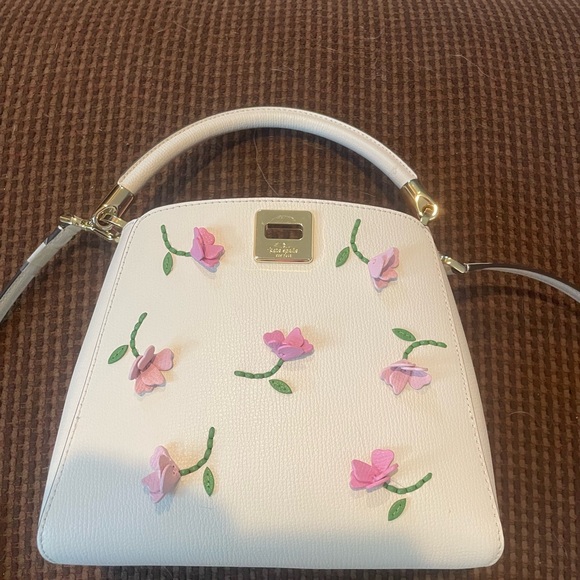 Kate Spade White Bag with Pink and Green Floral Details - Picture 1 of 8